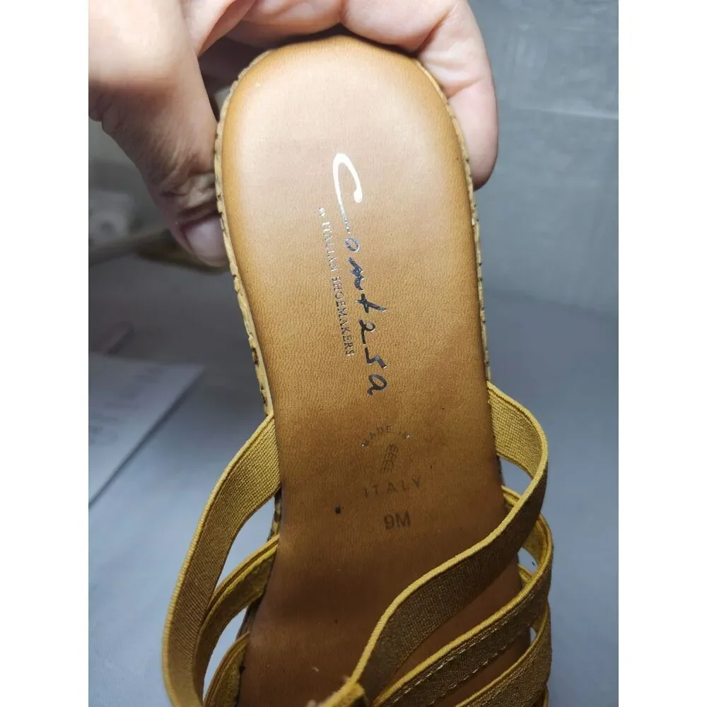 Contesa Italian Wedge Sandals Tan Strappy Bohemian Size 9M